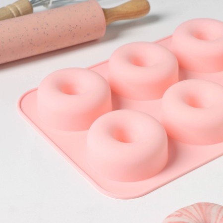 Baking uniform “Donut”, silicone, 26 × 18 cm, 6 cells, 7 × 2.8 cm, pink color-2