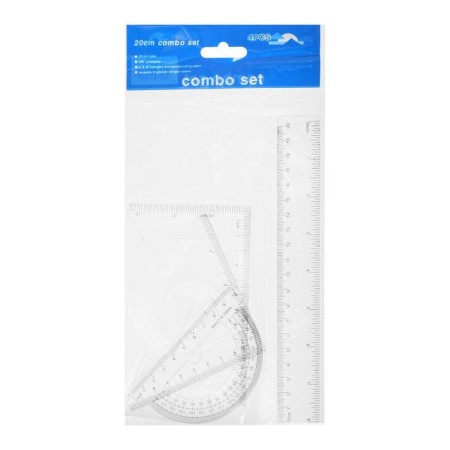 The set is drawing, transparent, 4 items (ruler 20 cm, square 14 cm/ 30 °, square 10 cm/ 45 °, transporter)-2