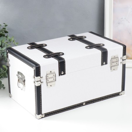 Casket wood to the leatherette "chest with belts" white 19x21x35 cm-4