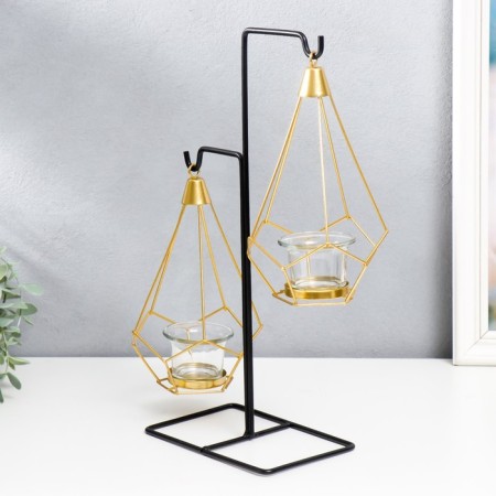 Summary metal, glass for 2 candles "Pyramid in the triangle" black 36x11x15 cm-3