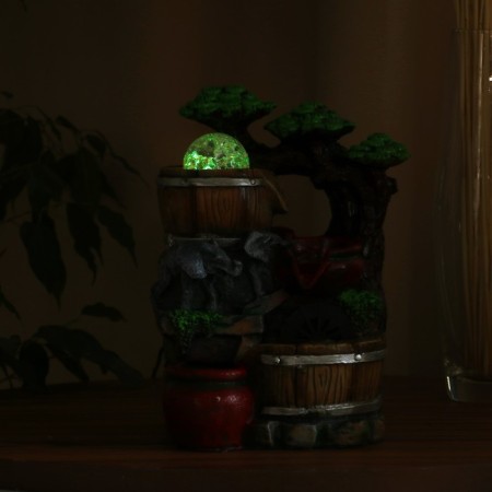 Fountain "Elephants by the water, barrels and jugs" 12x18x25 cm (with backlight)-2