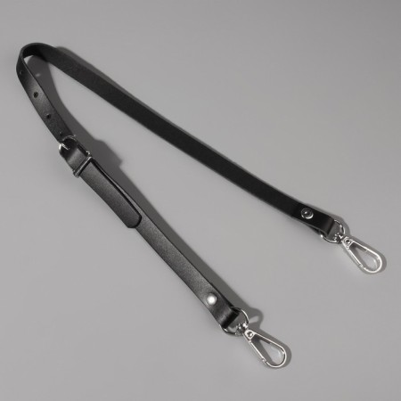 Genuine leather bag, adjustable, with carbines, 60 ± 2 cm × 1.2 cm, black/silver color-1