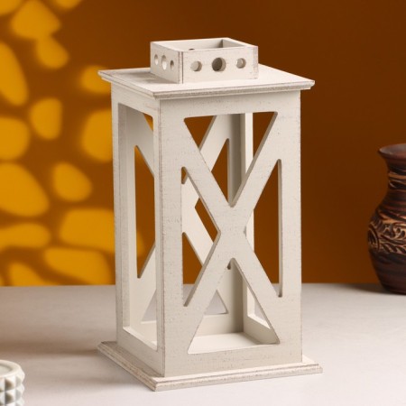 Kashpo wooden "Lantern. Provence" 17x17x31 cm light gray-1