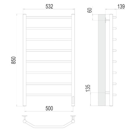 Terminus heated towel rail "Regiment" P8, 500x850 mm, chrome-3