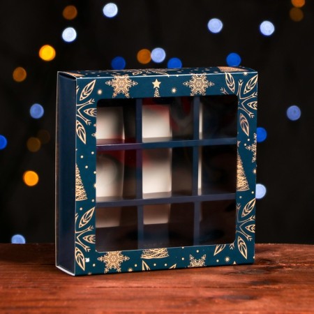 New Year. Box for 9 sweets "Festive magic", 13.7 x 13.7 x 3.5 cm, confectionery packaging-1