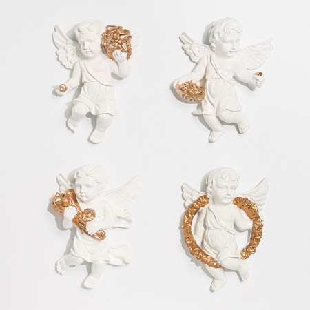 Wall deaf "Angels" 4 pieces 20.5 x 14.5 x 5.5 cm, white with gold-1