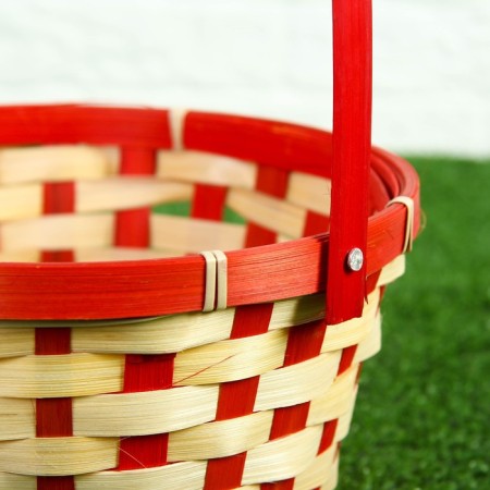 Wicker basket, bamboo, 21x21x10/24 cm, red-2