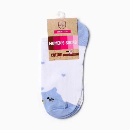 Women's socks shortened "cat", white/blue color, rr 23-25-2