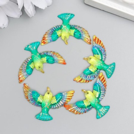 Decor for creativity Plastic "Bird green-yellow with gold" 2.3x3.5x0.4 cm-2