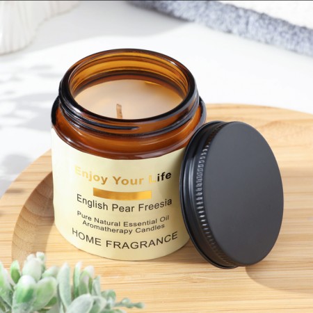 Aromatic candle in the bank "English pear and freesia", 6x6.5 cm-1