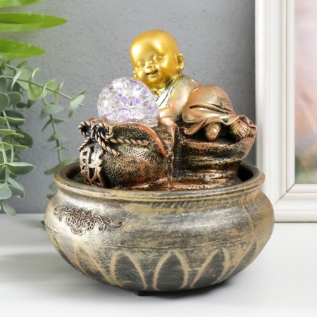 Herberry fountain with backlight "Little Buddha with a bag" 16x16x18 cm-2