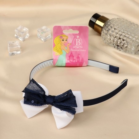 Hair cap "bow" sequins, 1 cm, blue-white-1