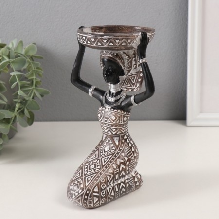 Summary for 1 candle "African with a dish on the head" White with black 12x12.3x19 cm