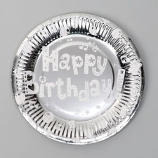 Paper plates “Happy birthday”, set, 6 pcs., Silver color
