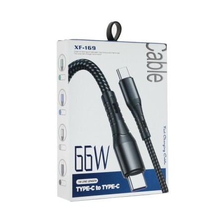 Type-C cable-Type-C, 3 A, 66 W, fast charging, fabric braid, 1 meter, blue-3