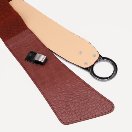 Women's belt, width 10 cm, elastic band, metal buckle, brown color-2