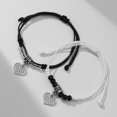 Bracelets "Demetrons" two hearts with beads, black and white color, 8 cm-2