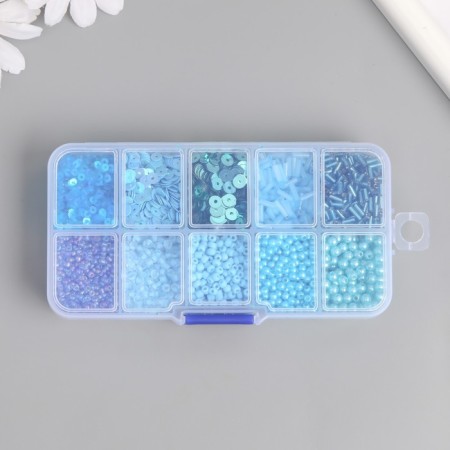 Glass 8/0, 12/0 in the box "Blue" beads, glass and sequins 13x6.5x2.3 cm-3
