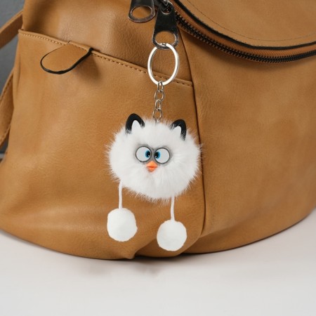 Fluffy on the ring "oblique eyes" white 9.5x6x6 cm