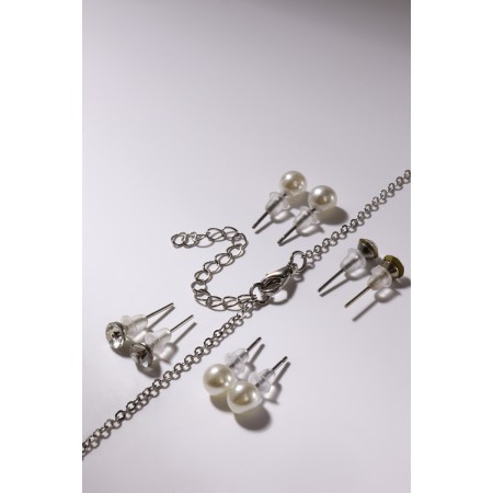 Set of 5 objects: 4 pairs fluffs, pendant "gymnast", white color in silver, 40 cm-2