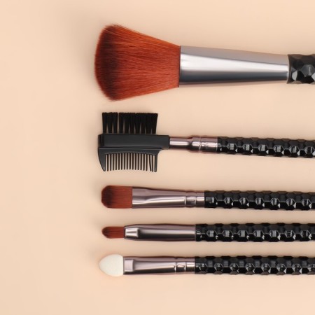 A set of makeup brushes, 5 objects, black/pink gold color-4