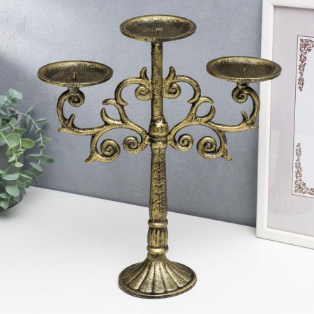 Cast iron candle for 3 candles "openwork" Golden Patina 32x24x9.5 cm