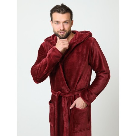 Male robe with a hood, size 54, burgundy color-2
