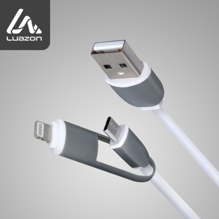 Cable 2 in 1 Luazon, Microusb/Lightning - USB, 1 A, 0.9 m, flat, mix