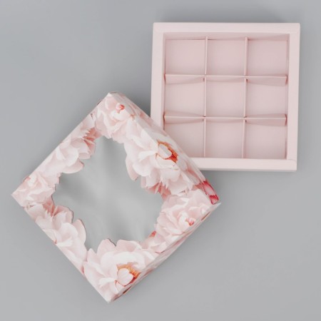 Box for sweets, confectionery packaging, 9 cells, “tenderness”, 14.7 x 14.7 x 3.5 cm-2
