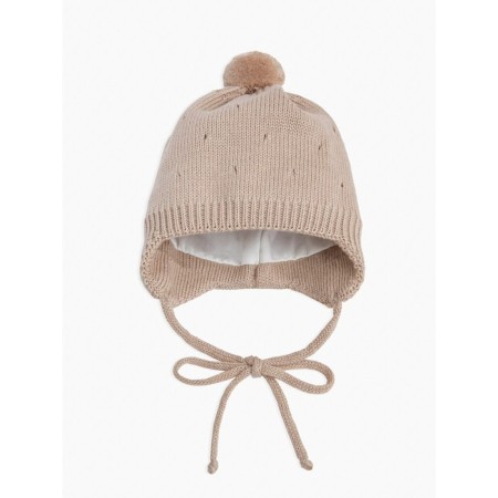 A cap on ties with a pompom Children's Amarobaby Pure Love Cutie, with a lining, size 42-44 cm, beige color-3