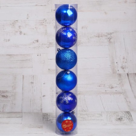 Set of balls plastic D-8 cm, 6 pcs "Snowflake drops" blue-1