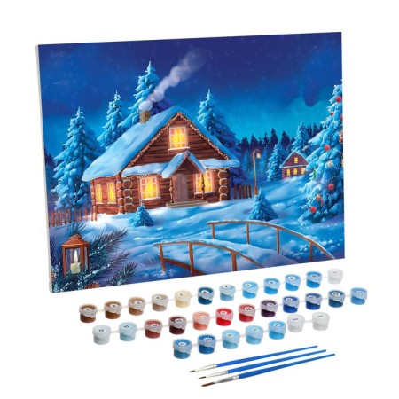 New Year's picture on numbers on canvas with the subframe "New Year! Christmas evening ", 30 x 40 cm-1
