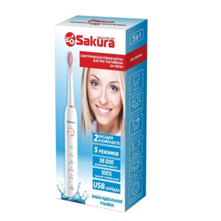 Electric toothbrush Sakura SA-5561W, sound, 38000 dv/min, 2 nozzles, pink-1