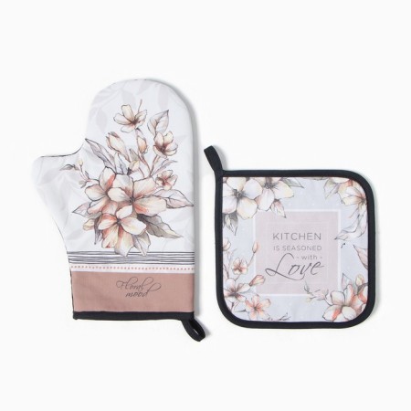 Kitchen "Floral Mood" mittens-output 20x28cm, 19x19cm tack, 100% HL-1