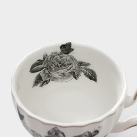 Service Porcelain Tea Black Rose, 12 items: 6 mugs 220 ml, 6 saucer d = 15 cm, white color-4
