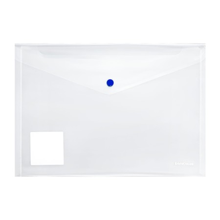 A4 button folder-convert, 160 μm, Erichkrause Glossy Clear, glossy, with a colored button, transparent, mix-4
