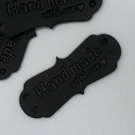 Handmade tag, skin, black color 1.5x4 cm