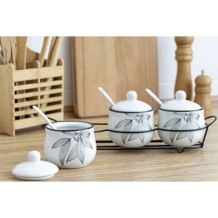 A set of ceramic cans for spices on the metal stand “Leaves”, 200 ml, 3 pcs, white color-9