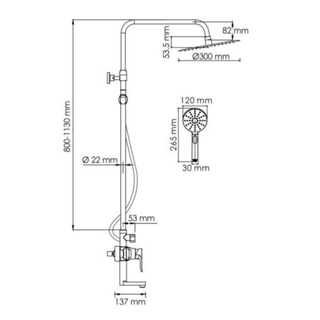 The shower system wasserkraft a166.16.16.127.087.ch, tropical shower, shower, chrome-2