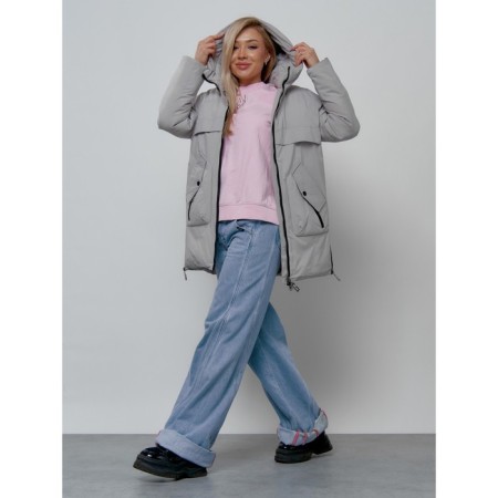 Women's winter jacket, size 44, light gray color-10