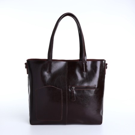 Luggage bag with a zipper, 3 external pockets, a long belt, a dark brown color-2