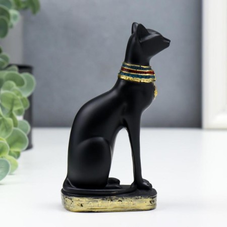 Polystone souvenir "Black Sphinx with gold ears, with patterns" 13x6.5x5 cm-1