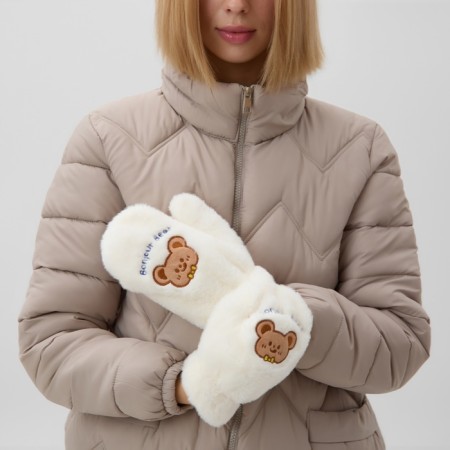 Mittens teenage minku Bear embroidery 24 cm color white-2