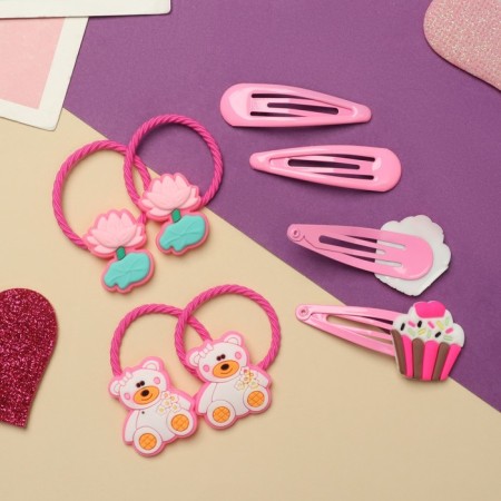 Hair set "vanilla" (4 elastic bands, 4 invisibility) pies, pink-2