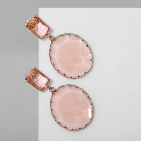 Earrings with rhinestones "Cleo" circles, pink color in gold-1