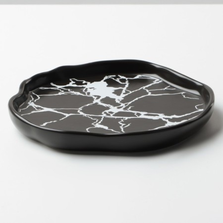 Ceramic black plate "Black marble", 17 cm, black color-1