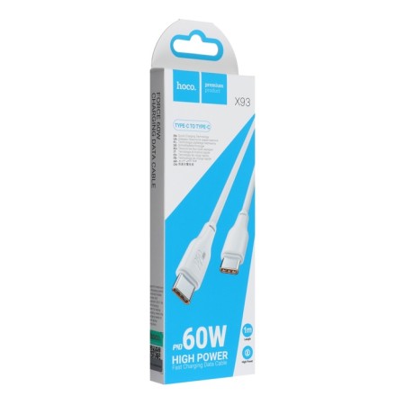 Cable Hoco X93, Type-C-Type-C, 60 W, 3 A, 1 m, fast charging, TPE braid, white-9