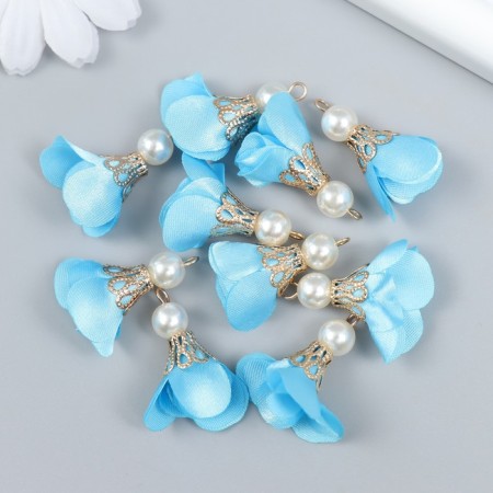 Decor for creativity Textile "Flower with a pearl. Heavenly" set 10 pcs 2.5 cm-2