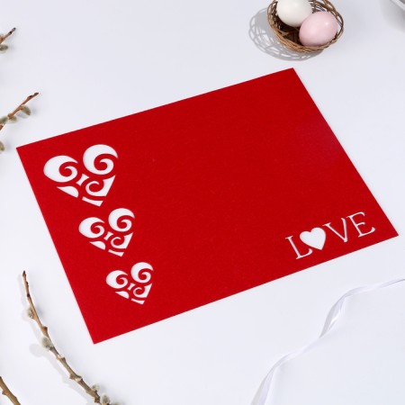 Napkin "Heart", red color, felt, 38 cm x 28 cm-1