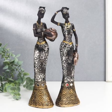 Polystone souvenir "African with a jug, in a dress with silver flowers" mix 25.5x7x5 cm